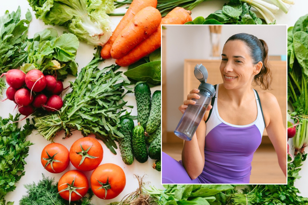 Vegetables / woman drinking water