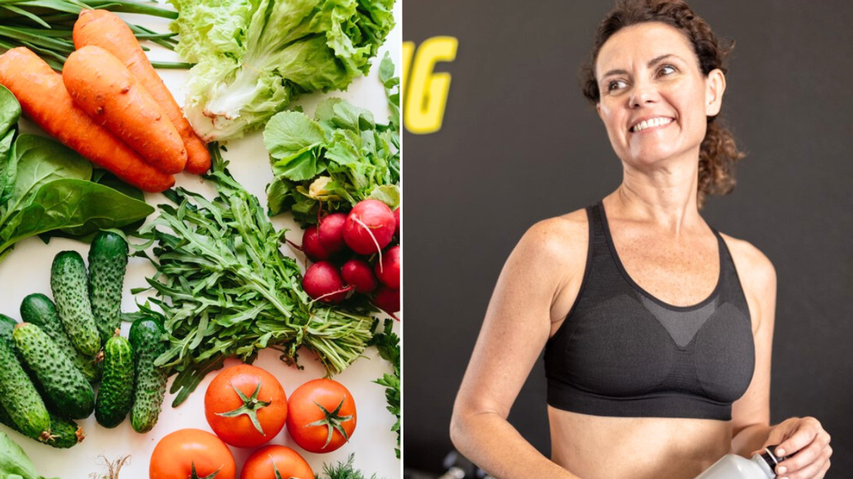 Vegetables / woman with water bottle