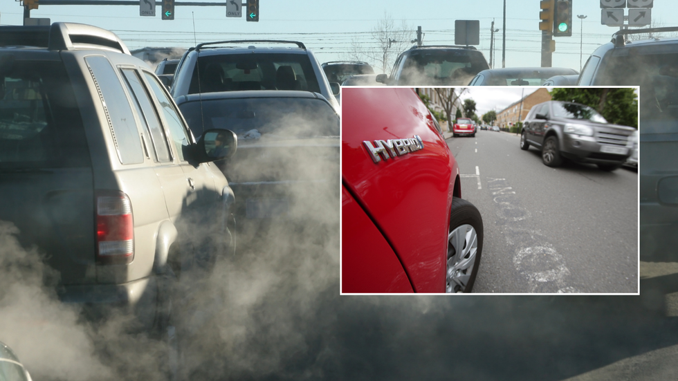 Vehicle emissions and a hybrid car parked