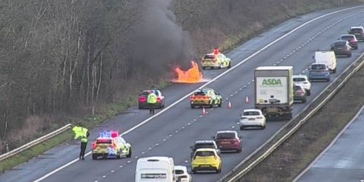 Major vehicle fire causes travel delay chaos for drivers on busy motorway Major vehicle fire causes travel delay chaos for drivers on busy motorway