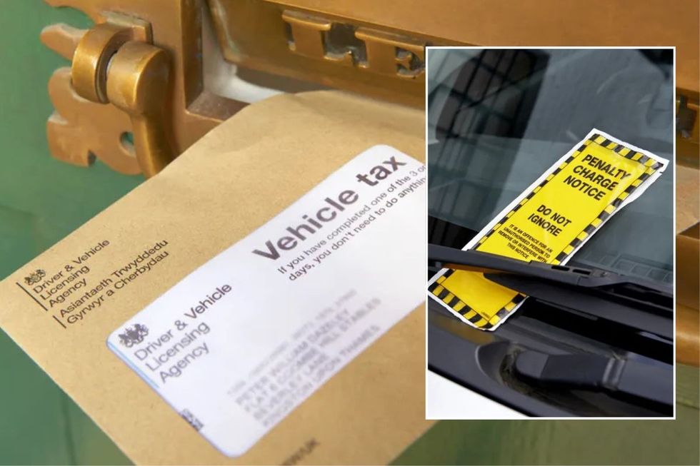 Vehicle tax reminder and a penalty charge notice on a car