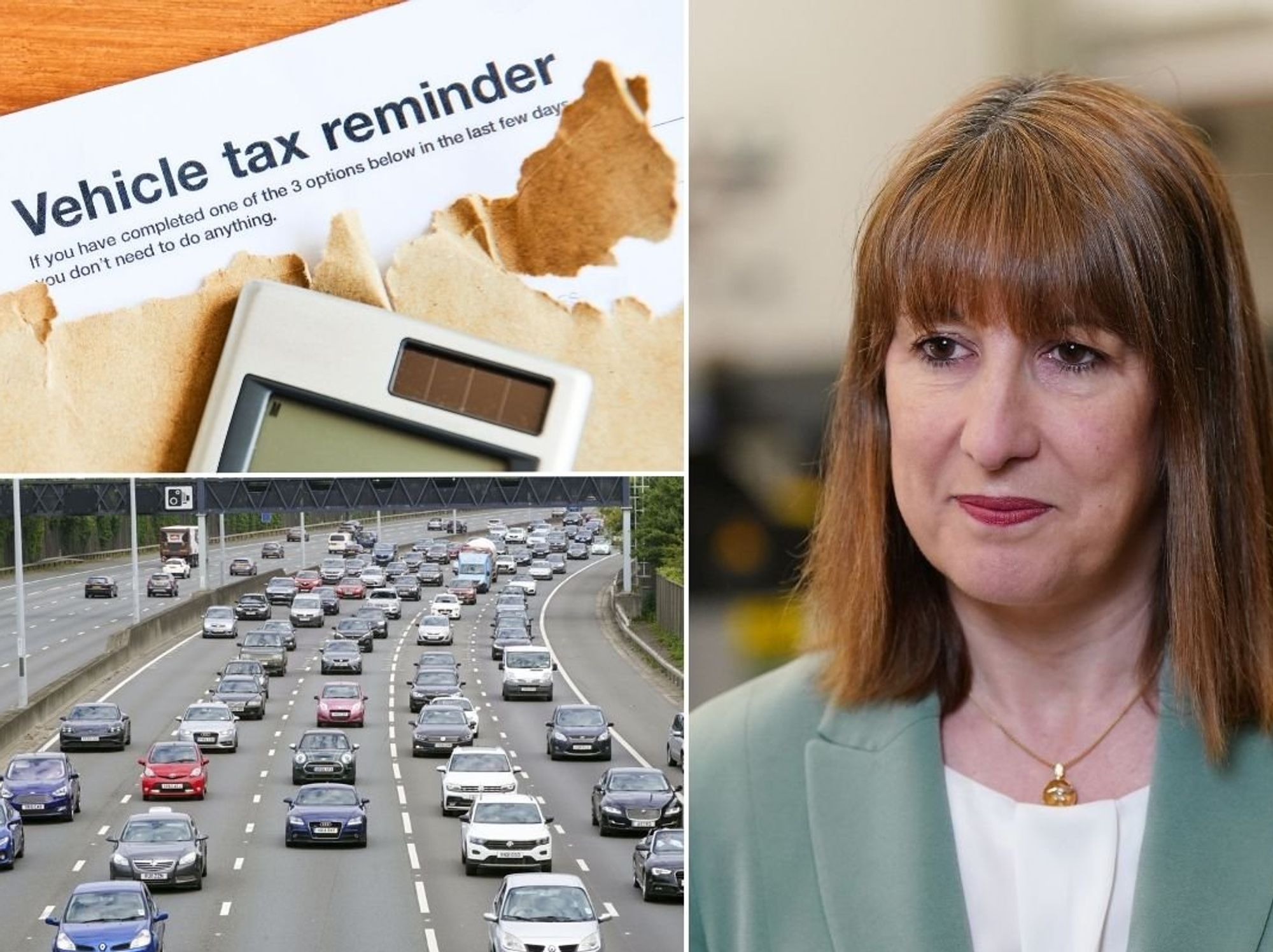 Vehicle tax reminder, Chancellor Rachel Reeves and a busy road