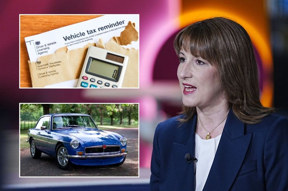 Vehicle tax reminder, Chancellor Rachel Reeves and a classic car