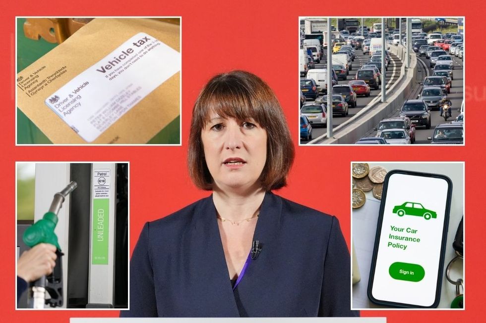Vehicle tax reminder, fuel pump, Rachel Reeves, a busy motorway and a car insurance reminder