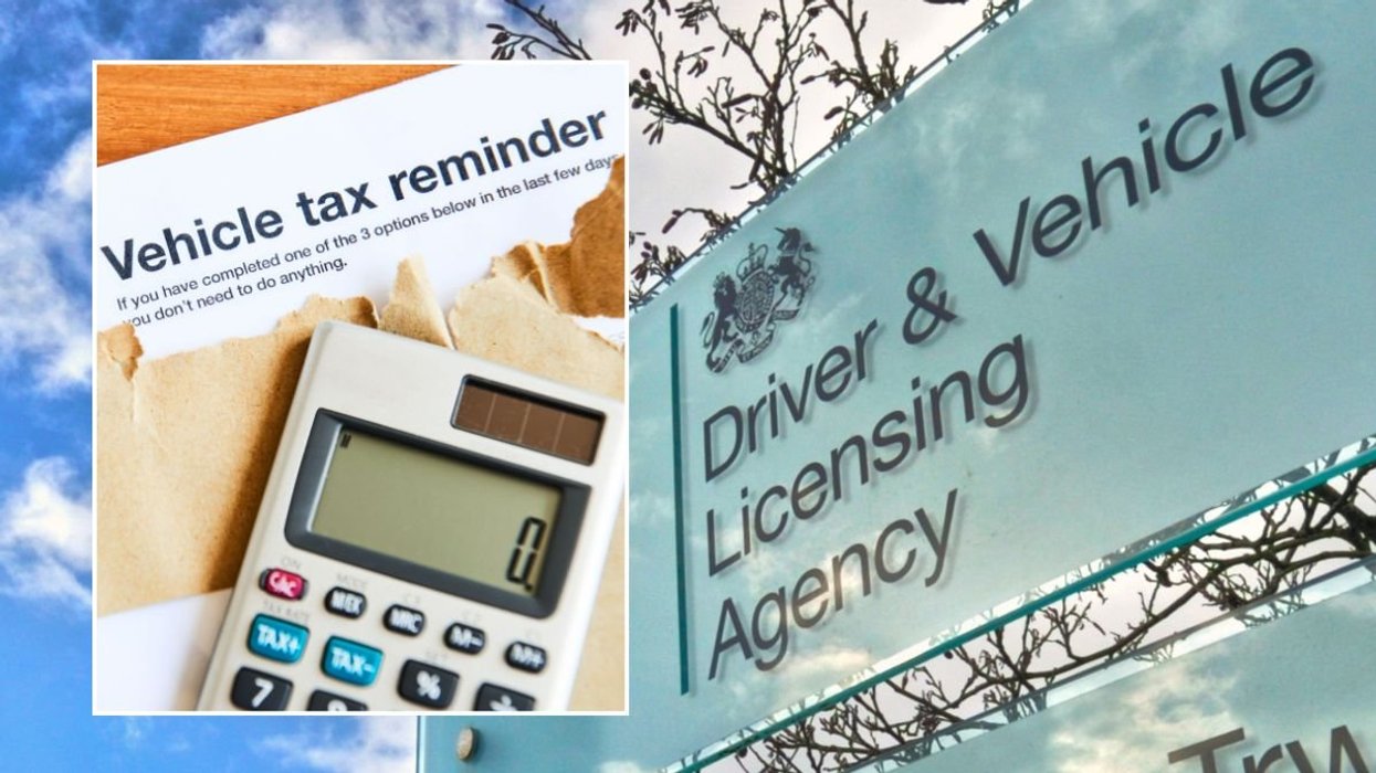 Vehicle tax reminder letter and a DVLA sign