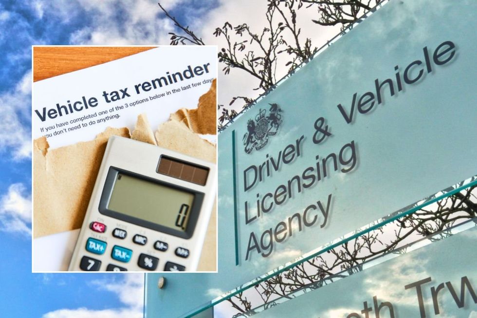 Vehicle tax reminder letter and a DVLA sign