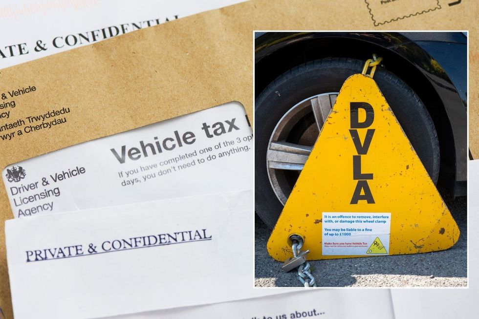 Vehicle tax reminder letter and a DVLA wheel clamp