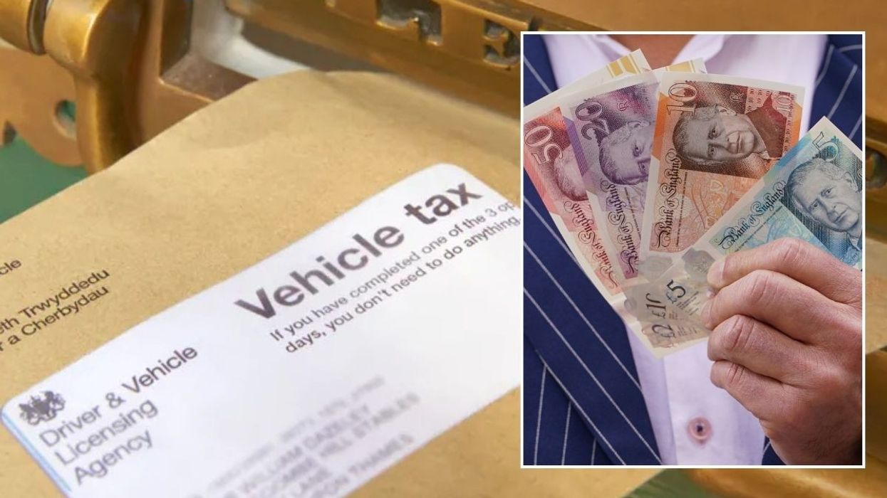 Vehicle tax reminder letter and a man holding UK cash