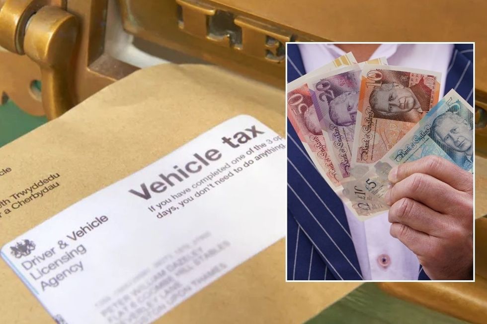 Vehicle tax reminder letter and a man holding UK cash