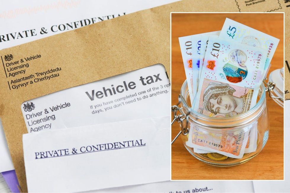 Vehicle tax reminder letter and a pot of money