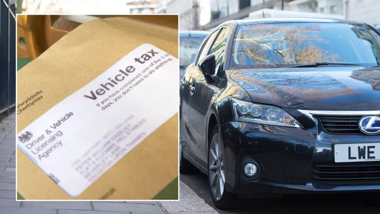 Vehicle tax reminder letter and a row of parked cars