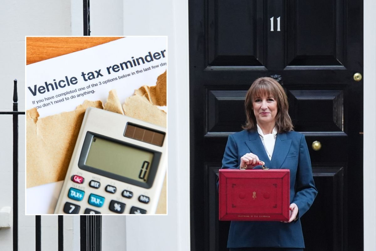 Vehicle tax reminder letter and Chancellor Rachel Reeves standing outside Number 11