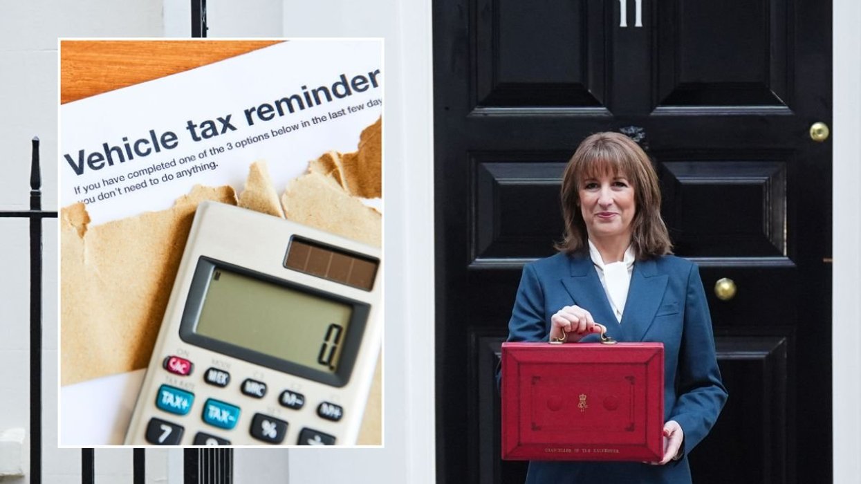 Vehicle tax reminder letter and Chancellor Rachel Reeves standing outside Number 11