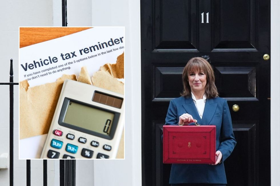 Vehicle tax reminder letter and Chancellor Rachel Reeves standing outside Number 11