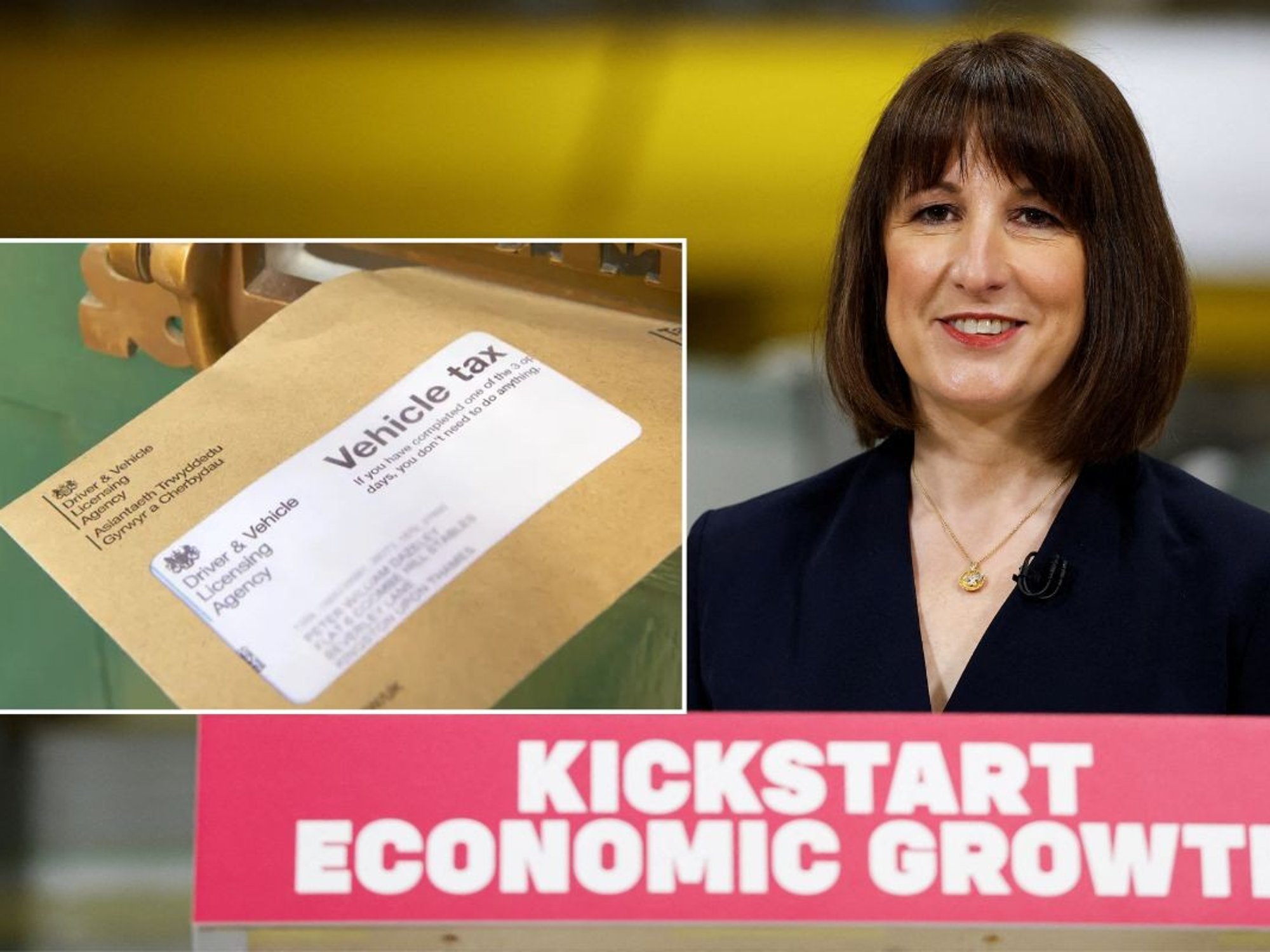 Vehicle tax reminder letter and Chancellor Rachel Reeves