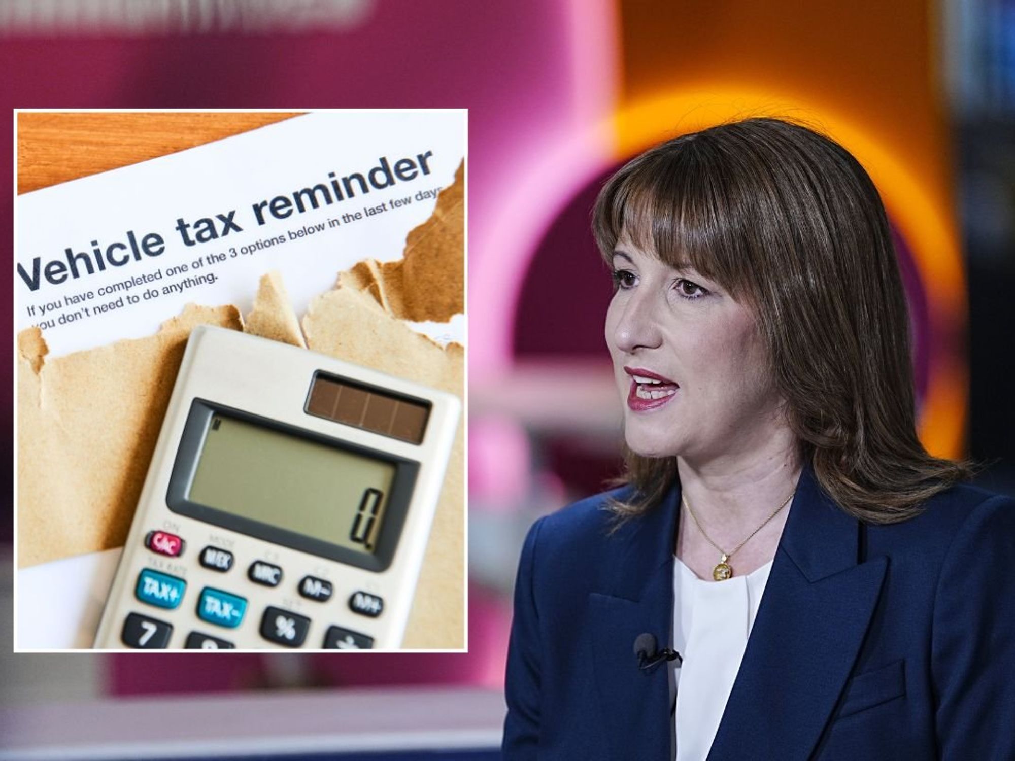 Vehicle tax reminder letter and Chancellor Rachel Reeves