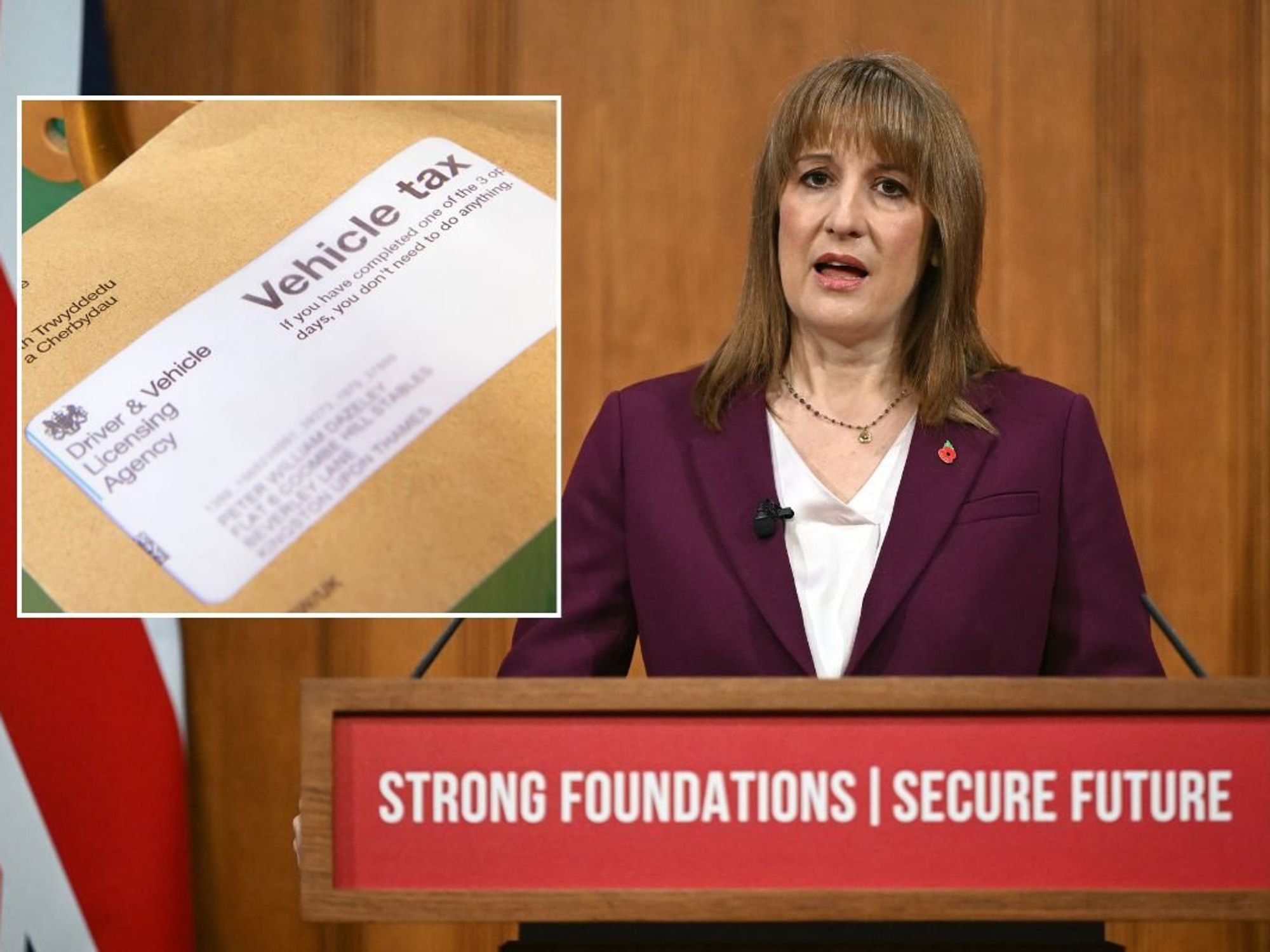 Vehicle tax reminder letter and Chancellor Rachel Reeves