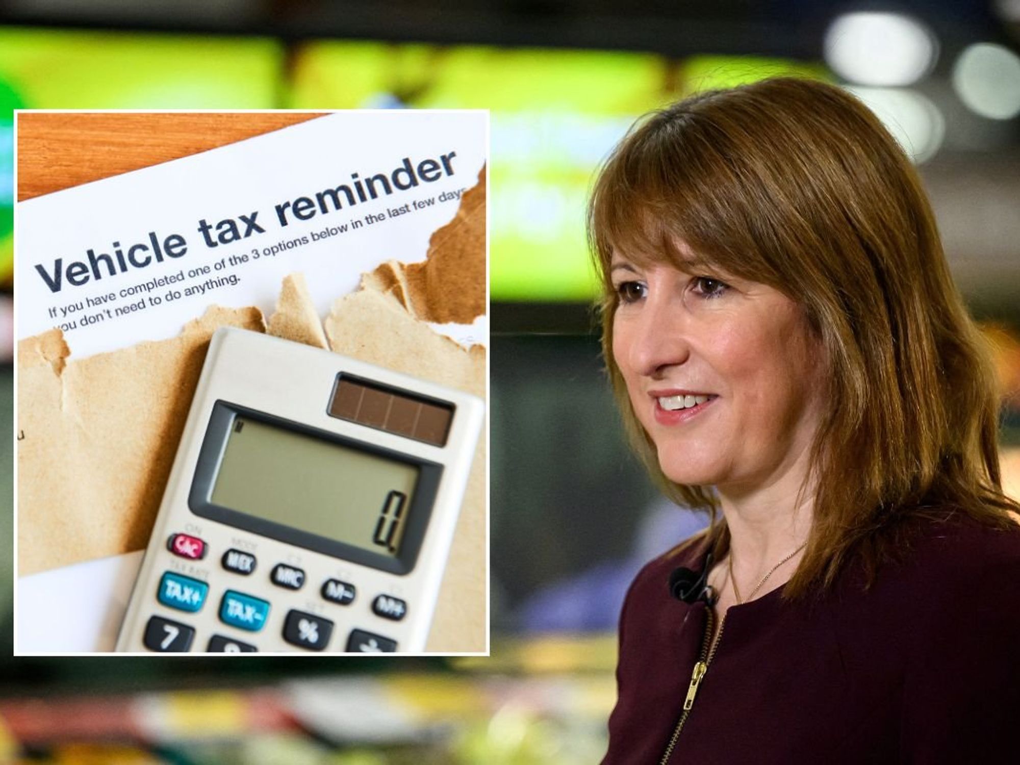 Vehicle tax reminder letter and Chancellor Rachel Reeves