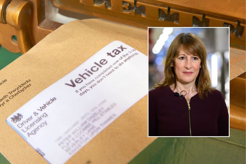 Vehicle tax reminder letter and Chancellor Rachel Reeves