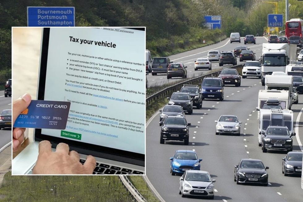 Vehicle tax website and a busy UK motorway