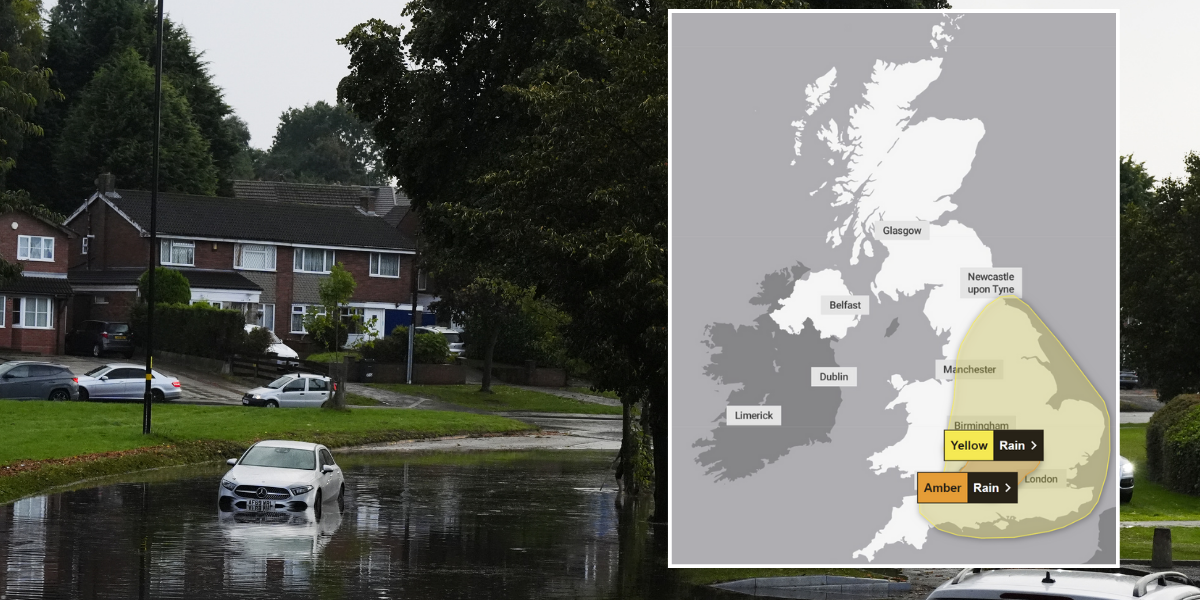 NextImg:UK weather: Month's worth of rain expected to fall today in parts of England as amber warning in force