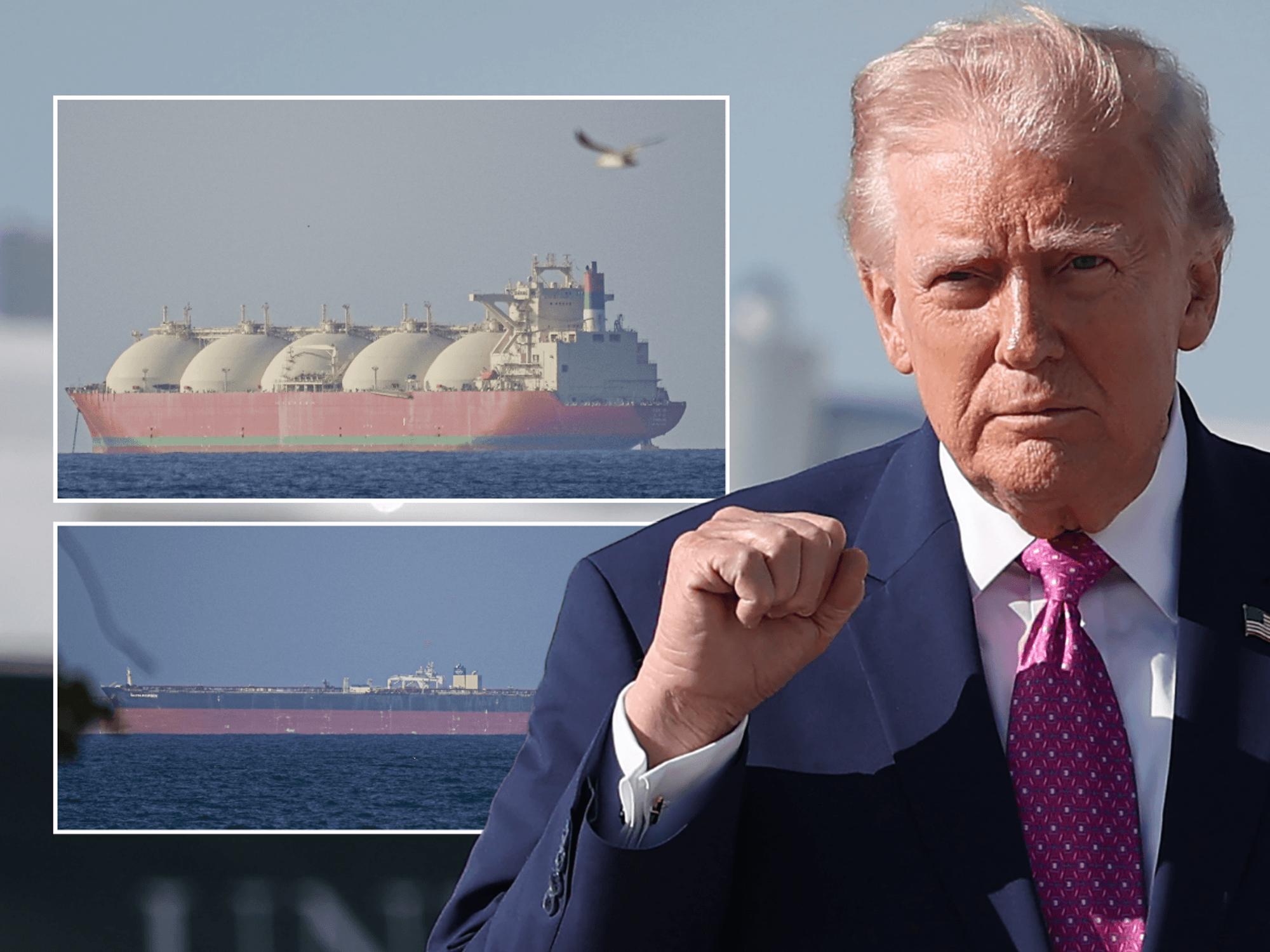 Vessels travelling across the Strait of Hormuz; Donald Trump