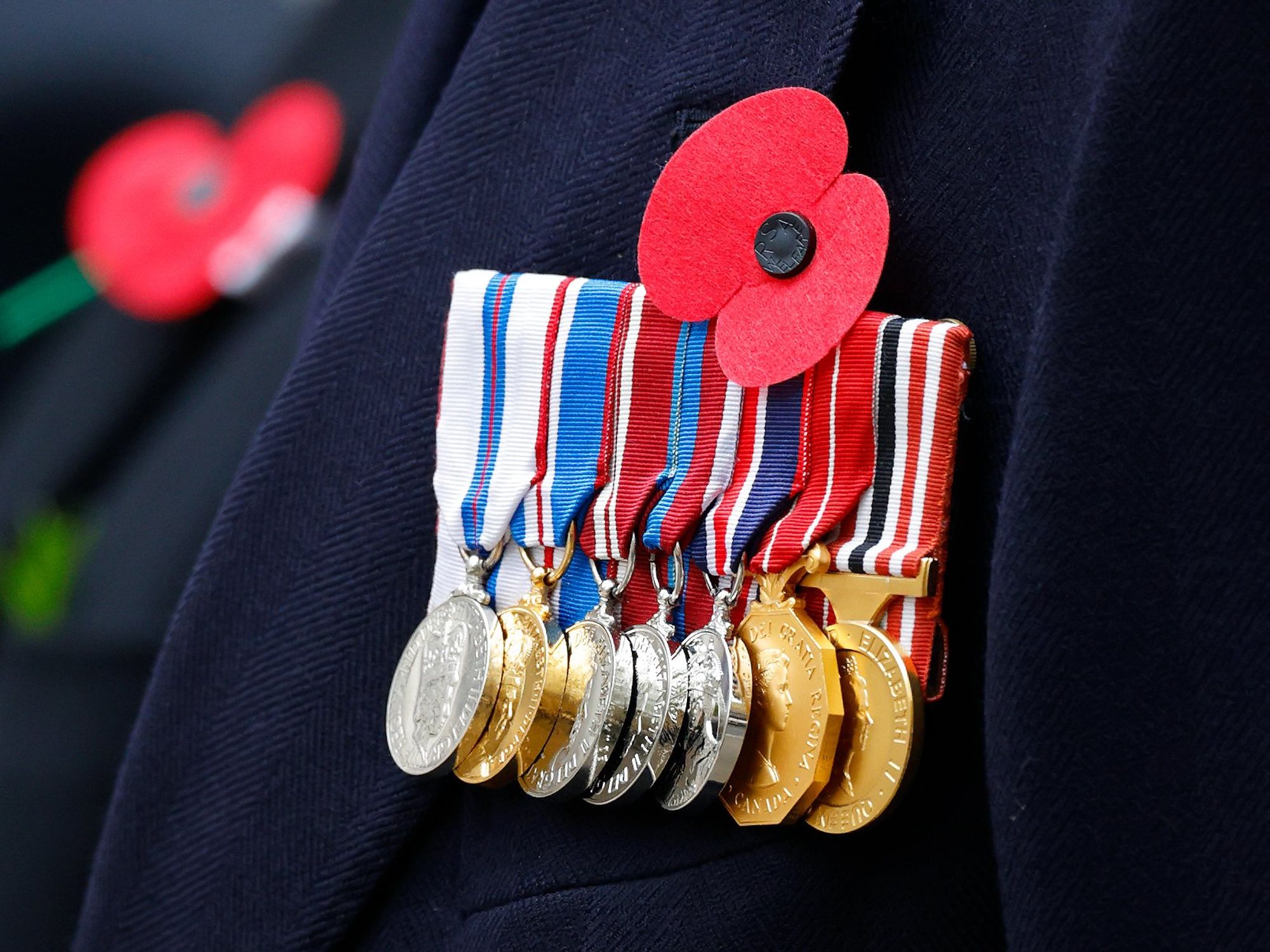 Veteran wearing poppy and medals