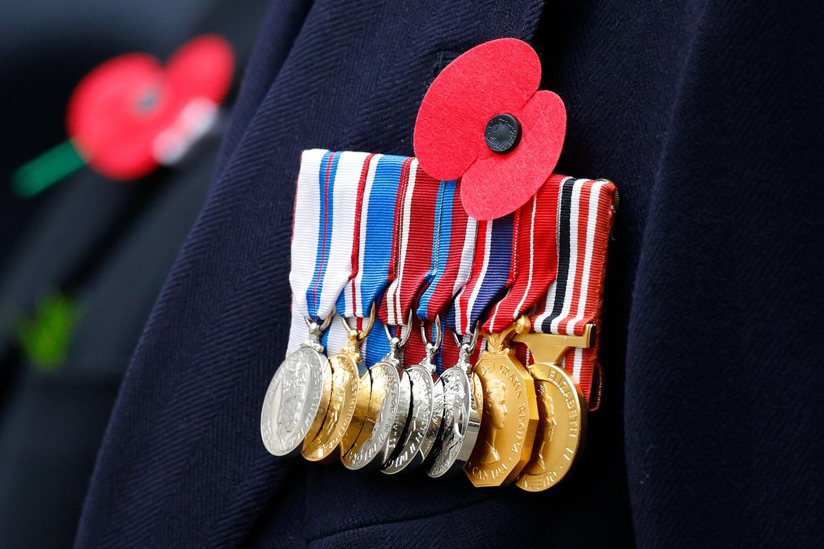 Veteran wearing poppy and medals
