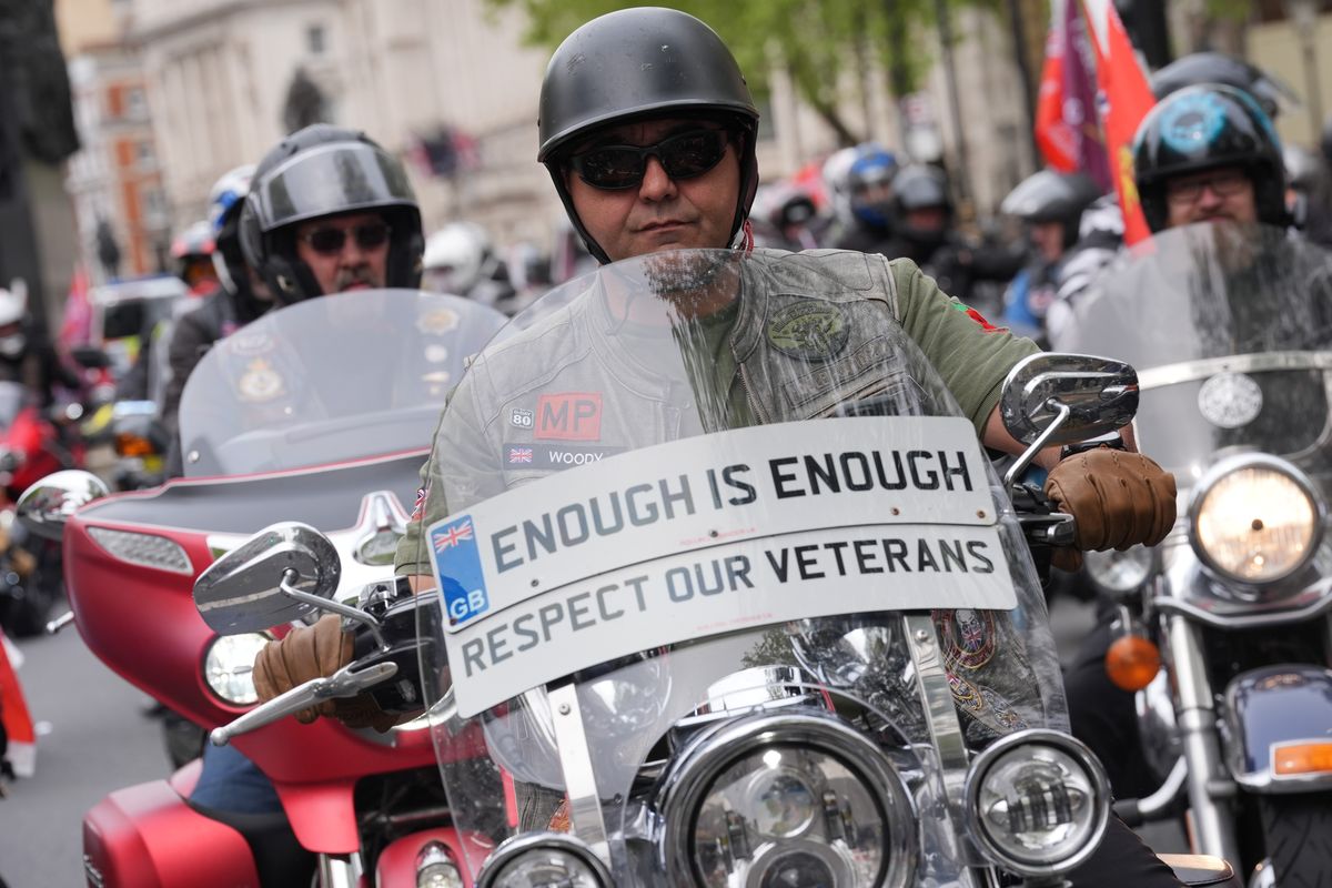 Veterans who served in the British Army during the Northern Ireland troubles take part in a protest organised by the Northern Ireland Veterans Movement against the repealing of the Legacy Act