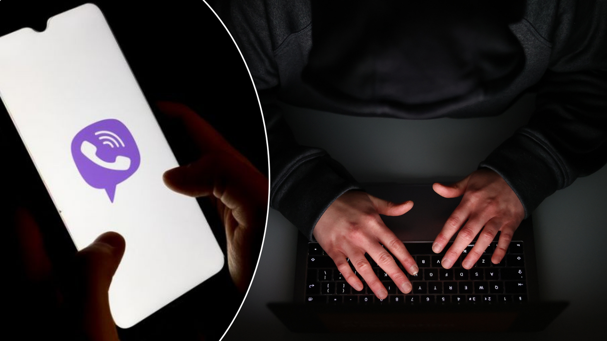 Viber on phone screen/Stock image of scammer