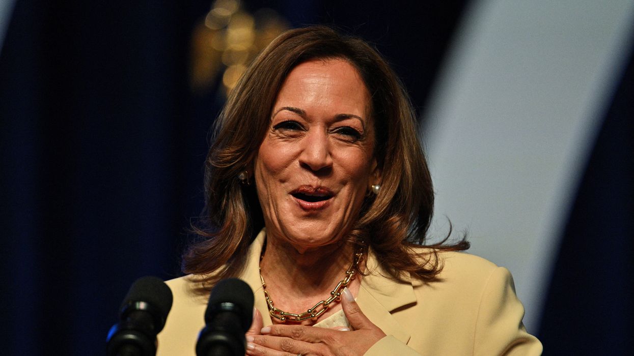 Vice President Kamala Harris speaks on stage during the Zeta Phi Beta Sorority Inc.’s Grand Boule event in Indianapolis