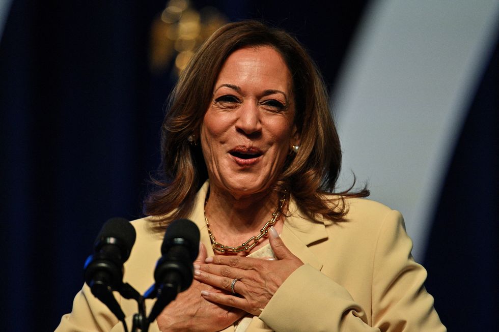 Vice President Kamala Harris speaks on stage during the Zeta Phi Beta Sorority Inc.\u2019s Grand Boule event in Indianapolis
