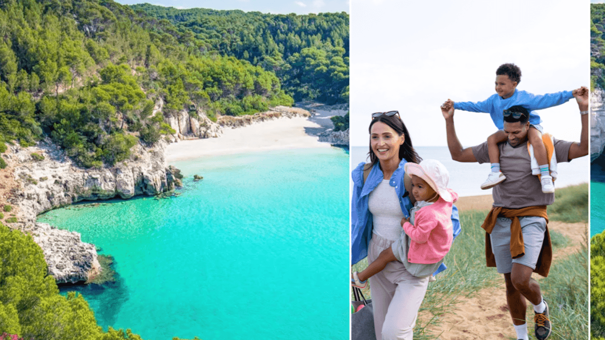 View of a bright, blue sea in Menorca / family on holiday