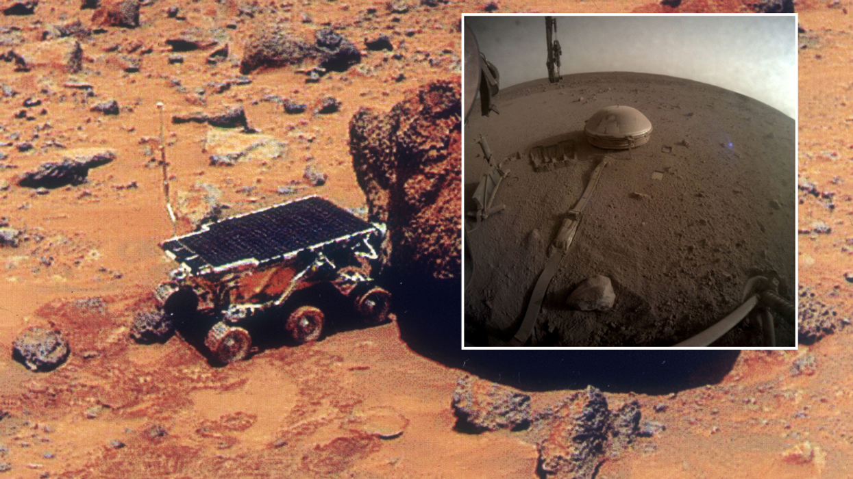 View of the InSight's seismometer on the Martian surface