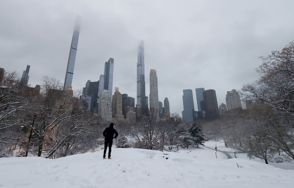 View onto billionaire's row in Central Park covered in snow