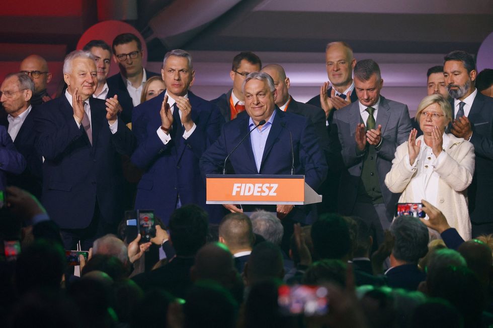 Viktor Orban giving a speech after the Hungarian elections