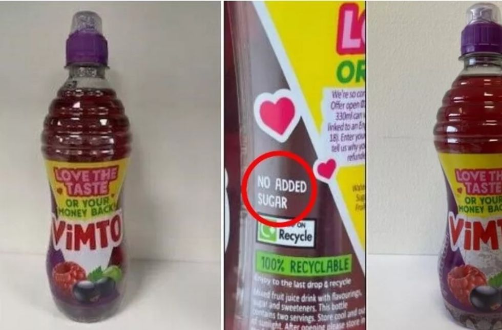 Vimto packaging stating no added sugar