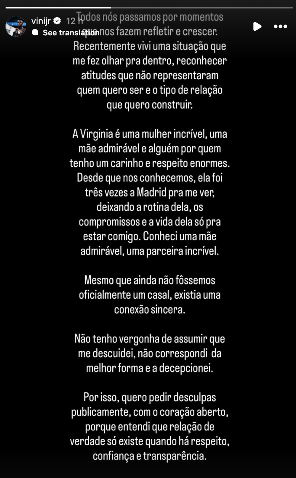 Vinicius Junior Instagram story