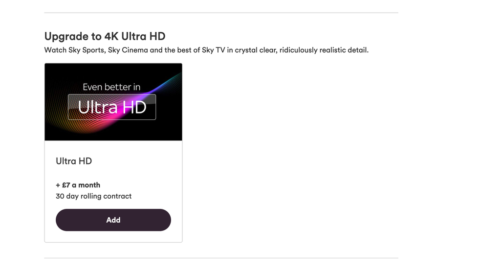 Virgin Media 4K Ultra HD checkout
