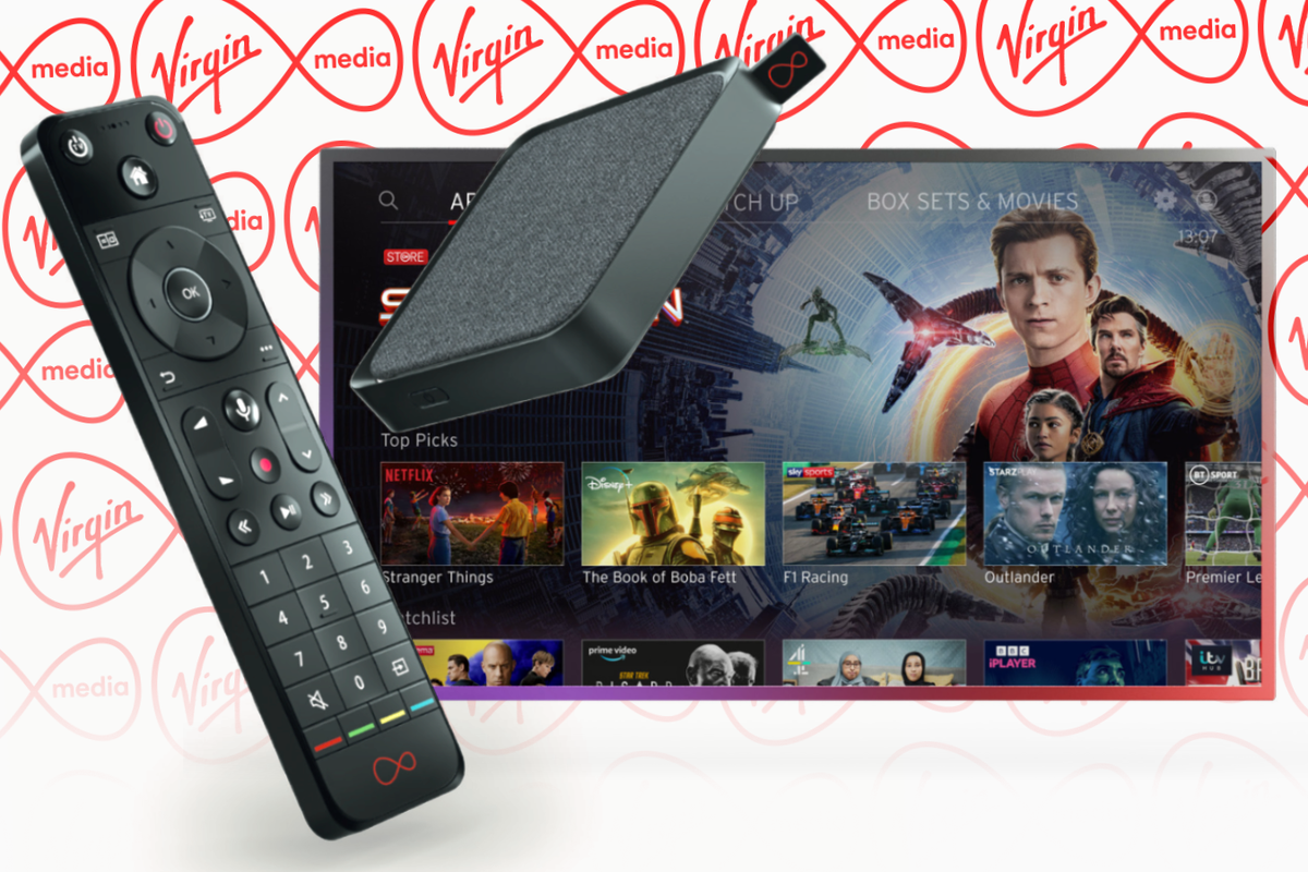 virgin media flex box with a television screen in the background