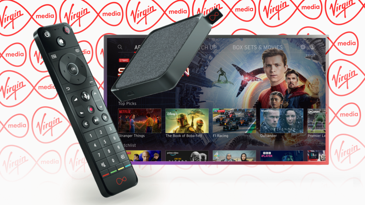 virgin media flex box with a television screen in the background
