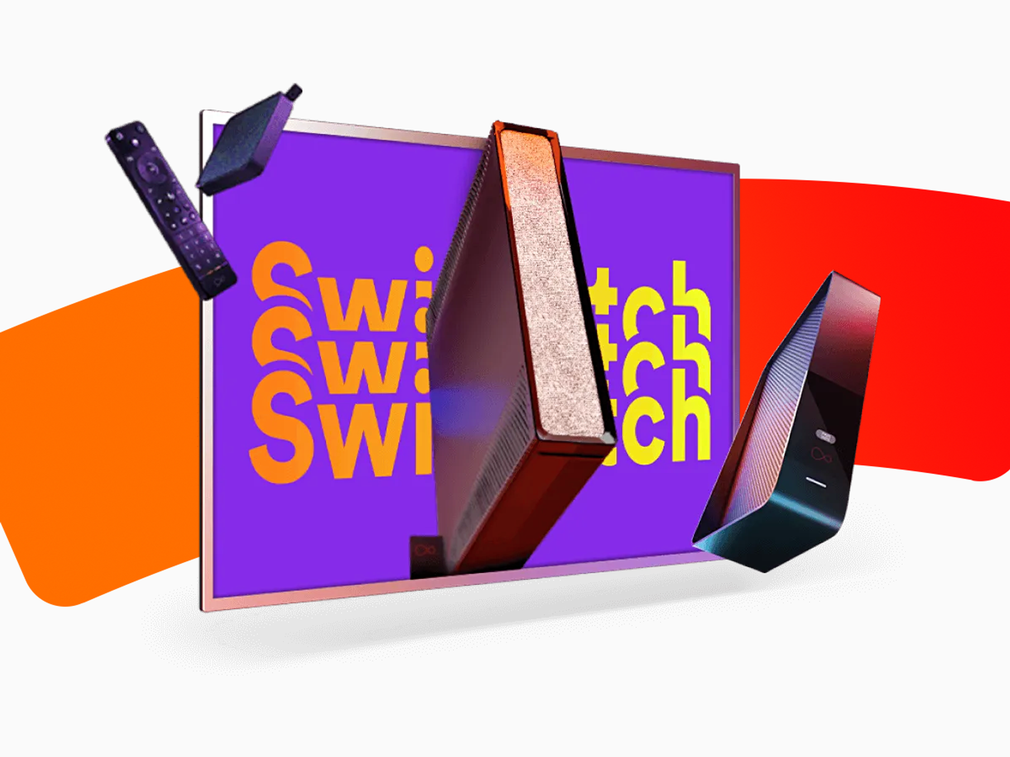 virgin media hub 5 pictured emerging from a flatscreen tv with a virgin media stream box