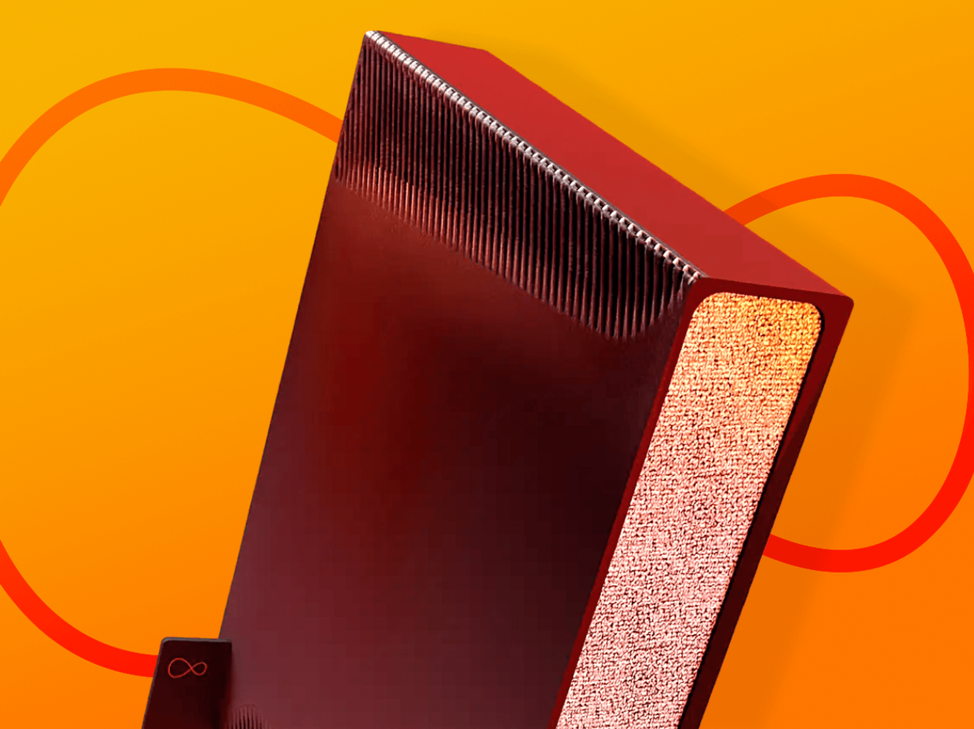 Virgin Media Hub 5 router on an orange background with the Virgin Media logo