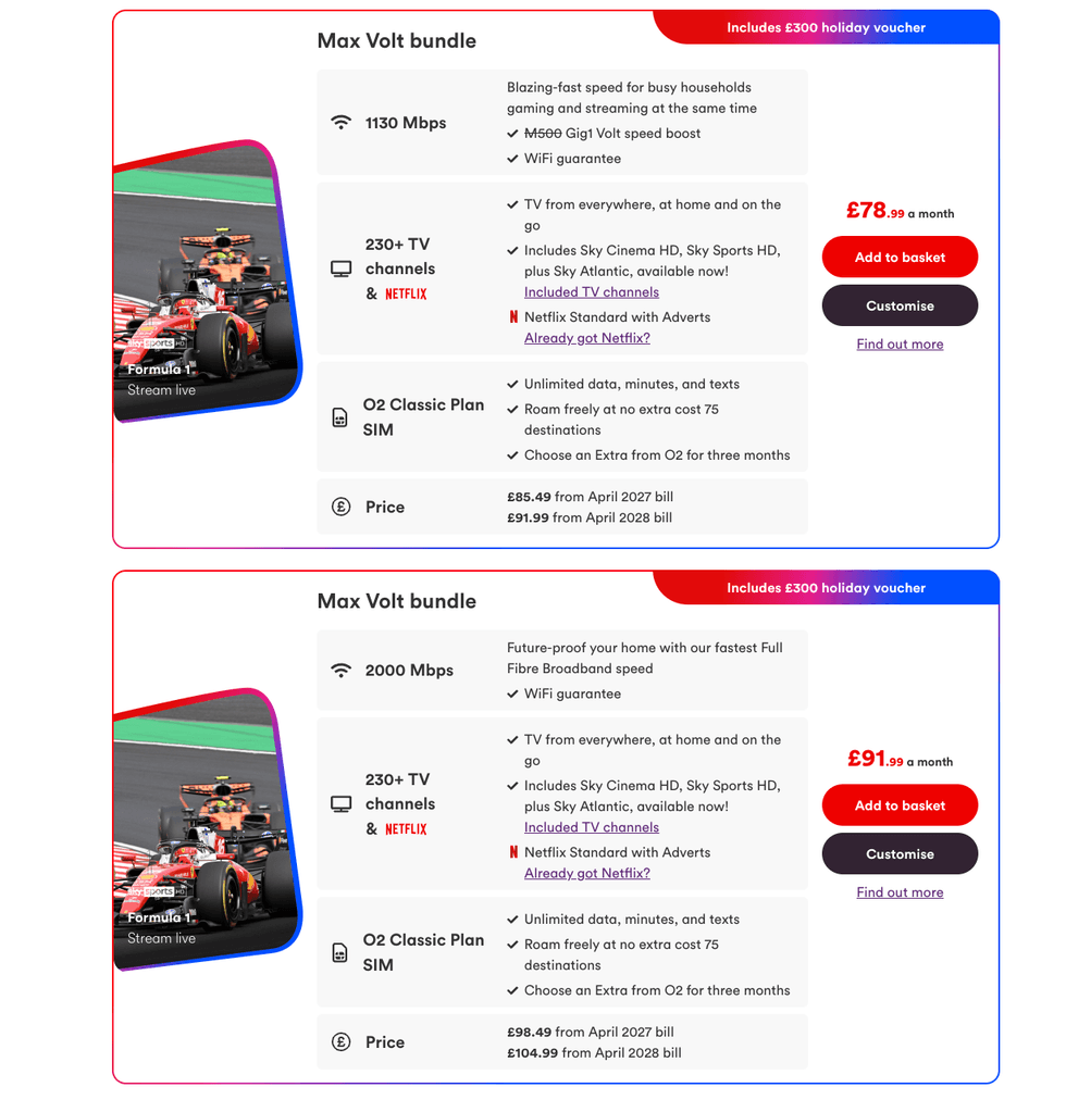 Virgin Media Max Volt bundles