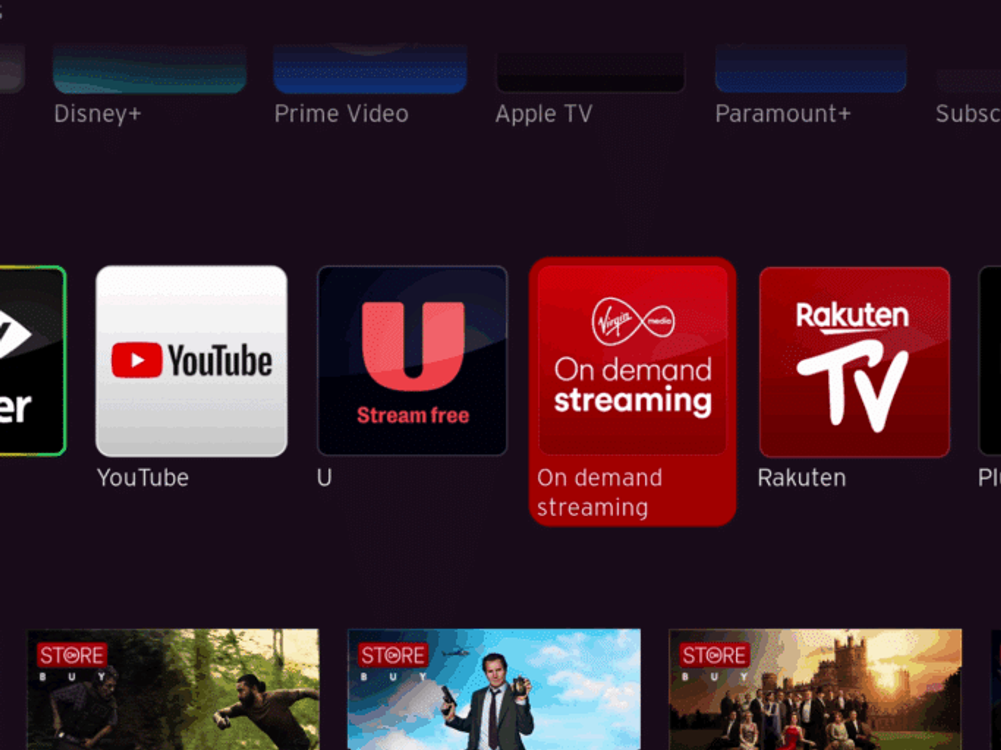 Virgin Media on-demand channels
