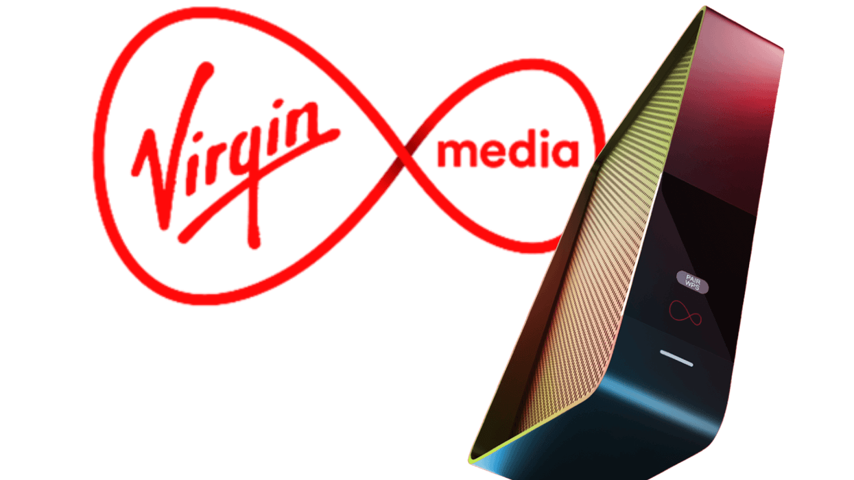 Virgin Media router in front logo