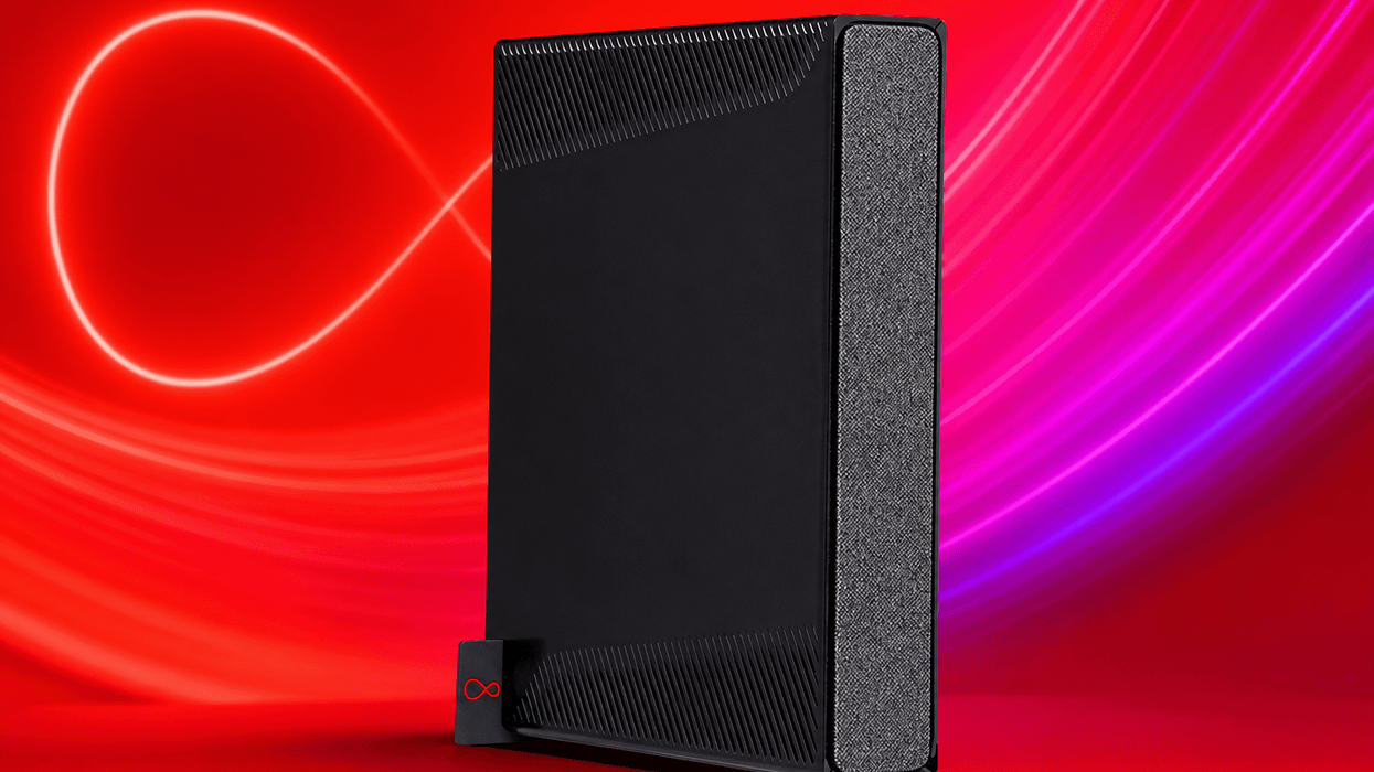 Virgin Media router with brand colours in background