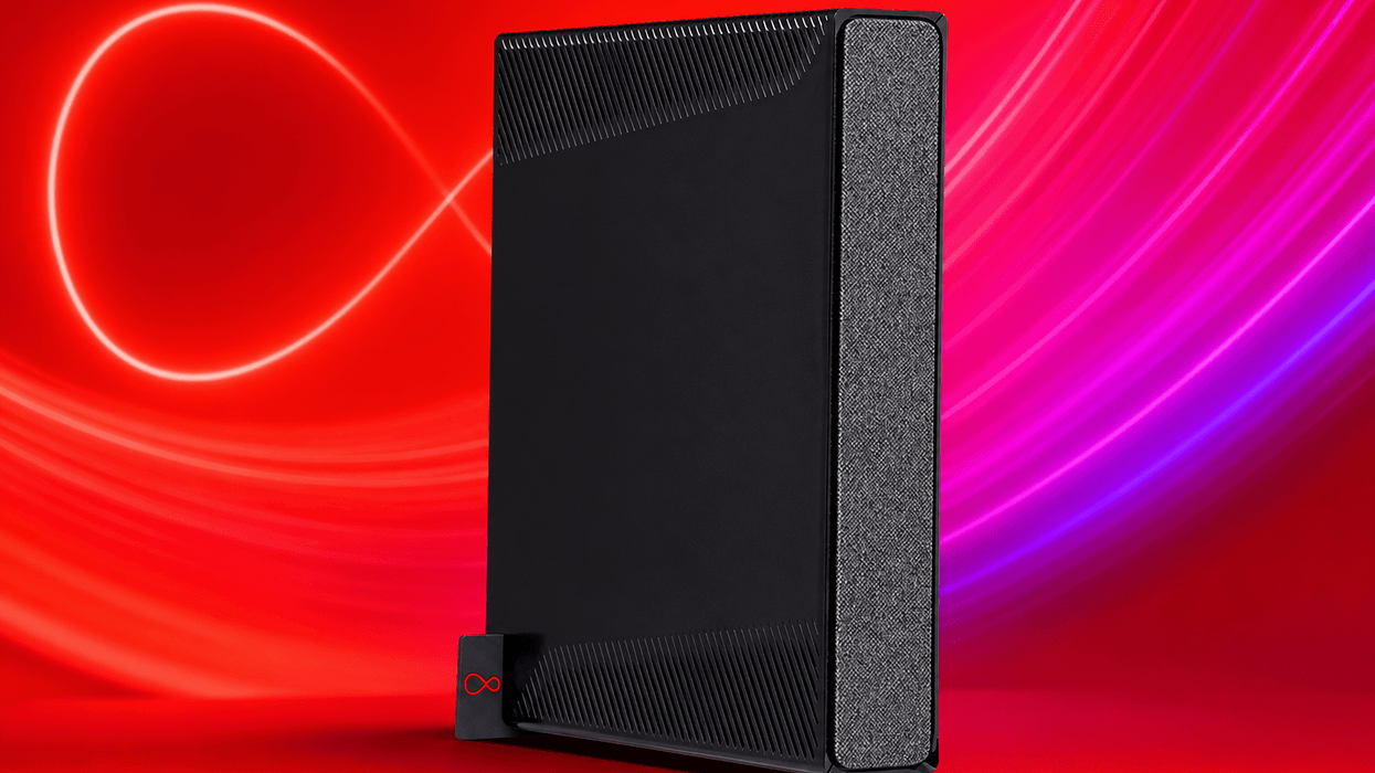 Virgin Media router with brand colours in background