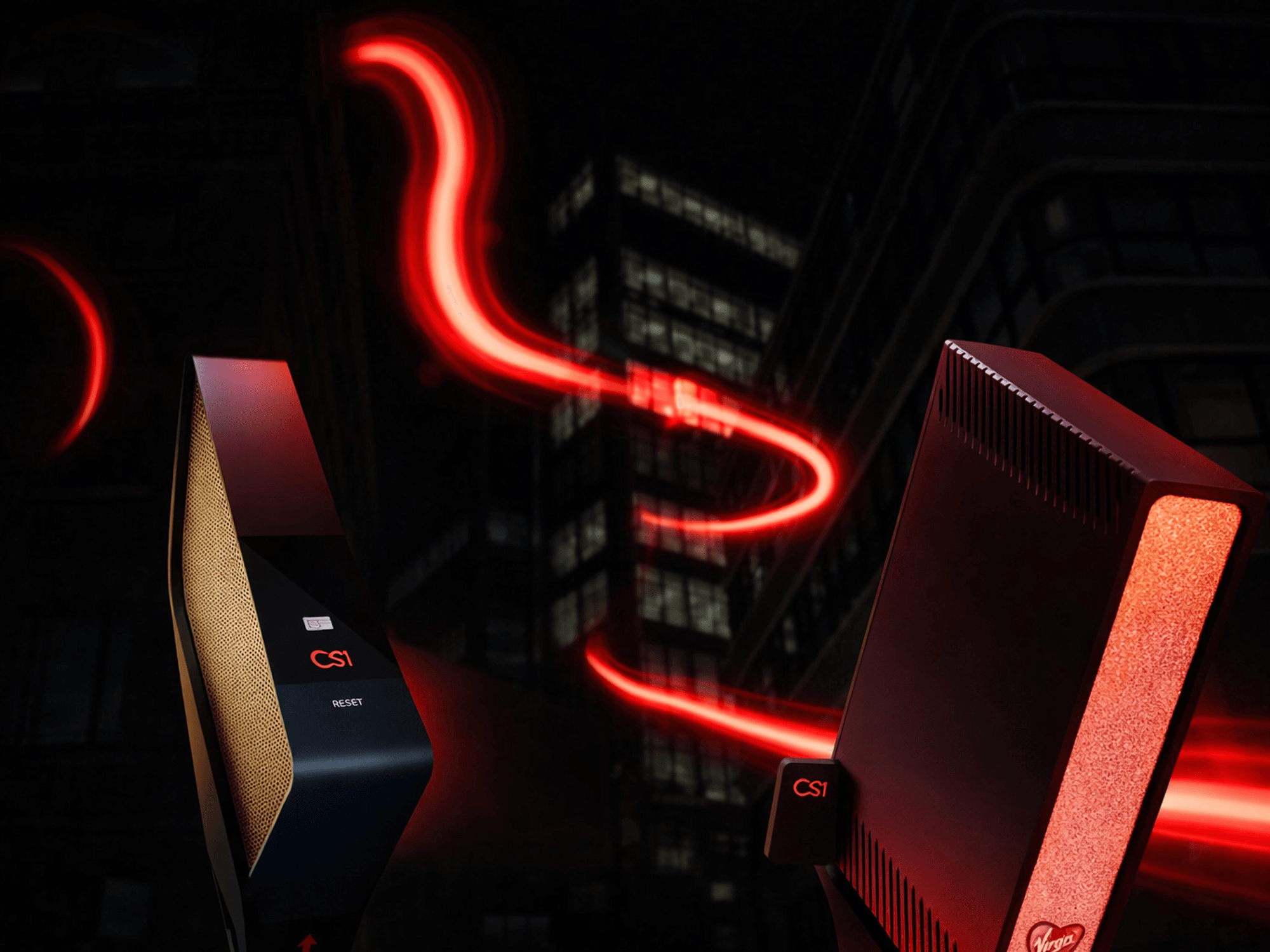 Virgin Media routers in front of buildings