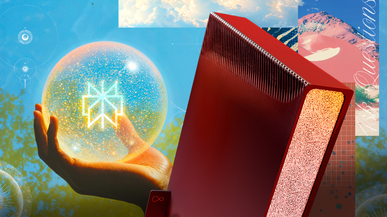virgin media smart router with a colourful promotional image from Perplexity AI in the background